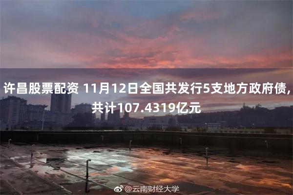 许昌股票配资 11月12日全国共发行5支地方政府债,共计107.4319亿元