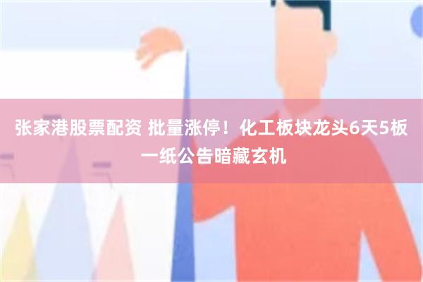 张家港股票配资 批量涨停！化工板块龙头6天5板 一纸公告暗藏玄机
