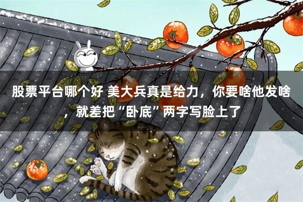 股票平台哪个好 美大兵真是给力，你要啥他发啥，就差把“卧底”两字写脸上了