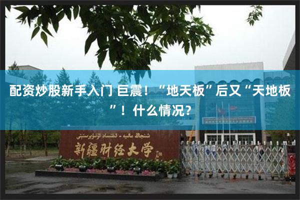 配资炒股新手入门 巨震！“地天板”后又“天地板”！什么情况？
